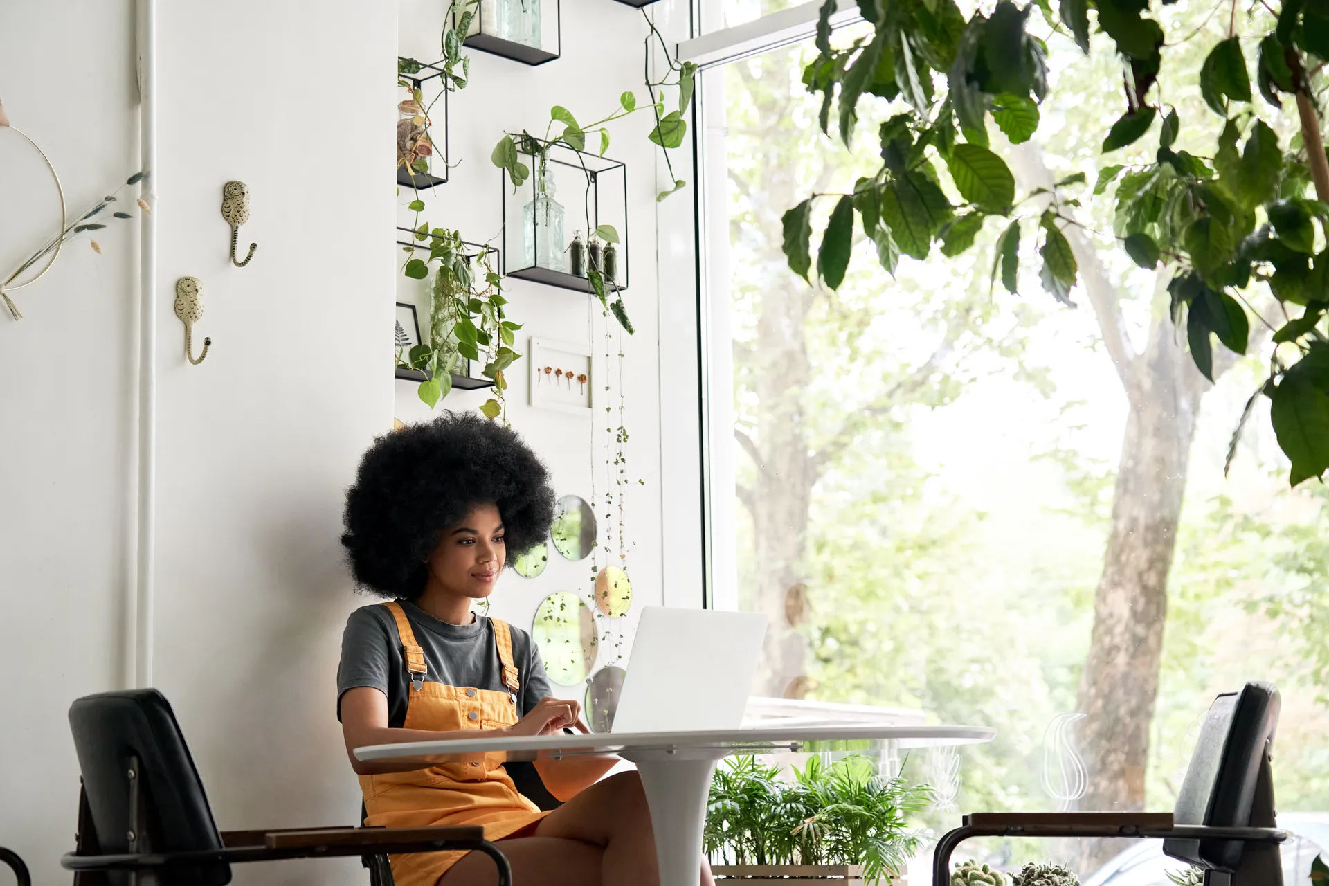 Woman using laptop at home